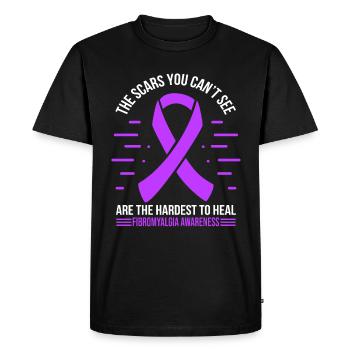 Fibromyalgia Survivor Purple Fibromyalgia Ribbon - Men's Premium Organic T-Shirt - black - Front - Nico (187cm)