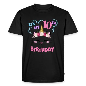 10ème Anniversaire Fille Tenue Licorne Chat - T-shirt Premium bio Homme - noir - Devant - Nico (187cm)