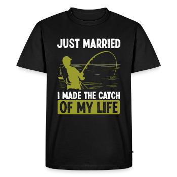 Pêche Juste marié J’ai fait la prise de ma vie - T-shirt Premium bio Homme - noir - Devant - Nico (187cm)