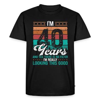 40e anniversaire Pas de filtre Drôle 40 ans - T-shirt Premium bio Homme - noir - Devant - Nico (187cm)