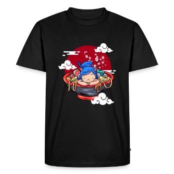 Drôle de chat endormi Ramen Chaton mignon - T-shirt Premium bio Homme - noir - Devant - Nico (187cm)