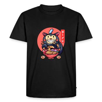Drôle de chat mange Ramen Chaton mignon - T-shirt Premium bio Homme - noir - Devant - Nico (187cm)