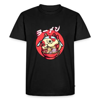Drôle de chat mange des ramen mignon japonais - T-shirt Premium bio Homme - noir - Devant - Nico (187cm)