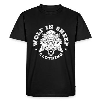 Loup dans les vêtements de mouton, mouton, loups, idée cadeau - T-shirt Premium bio Homme - noir - Devant - Nico (187cm)