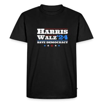 Kamala Harris & Tim Walz 2024 Support Shirt - Men's Premium Organic T-Shirt - black - Front - Nico (187cm)