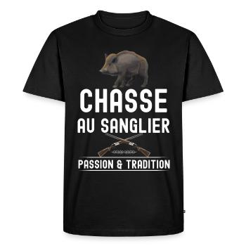 Chasse au sanglier cadeau papa chasseur - T-shirt Premium bio Homme - noir - Devant - Nico (187cm)