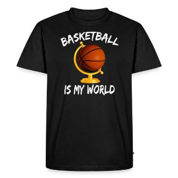 Idée cadeau joueur de basket- globe streetball - T-shirt Premium bio Homme - noir - Devant - Nico (187cm)
