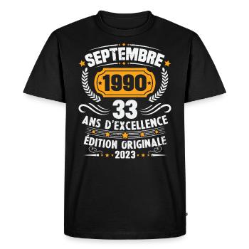 Cadeau anniversaire 33 Ans septembre 1990 Vintage - T-shirt Premium bio Homme - noir - Devant - Nico (187cm)
