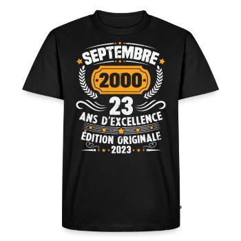 Cadeau anniversaire 23 Ans septembre 2000 Vintage - T-shirt Premium bio Homme - noir - Devant - Nico (187cm)