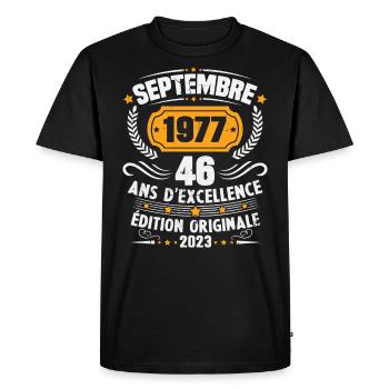 Cadeau anniversaire 46 Ans septembre 1977 Vintage - T-shirt Premium bio Homme - noir - Devant - Nico (187cm)