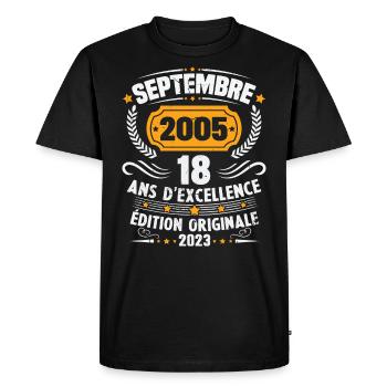 Cadeau anniversaire 18 Ans septembre 2005 Vintage - T-shirt Premium bio Homme - noir - Devant - Nico (187cm)