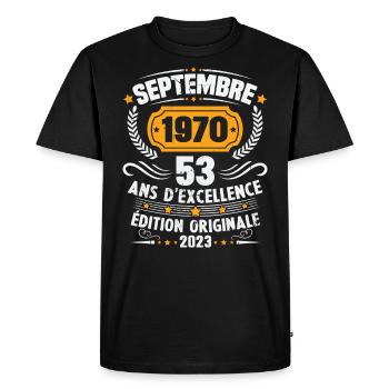 Cadeau anniversaire 53 Ans septembre 1970 Vintage - T-shirt Premium bio Homme - noir - Devant - Nico (187cm)