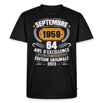 Cadeau anniversaire 64 Ans septembre 1959 Vintage - T-shirt Premium bio Homme - noir - Devant - Nico (187cm)