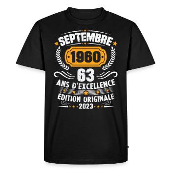 Cadeau anniversaire 63 Ans septembre 1960 Vintage - T-shirt Premium bio Homme - noir - Devant - Nico (187cm)