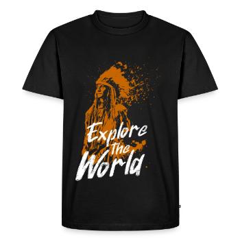 Explore the World Orange Mural with Indian - Men's Premium Organic T-Shirt - black - Front - Nico (187cm)