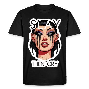 Illustration de Tuer puis de pleurer - T-shirt Premium bio Homme - noir - Devant - Nico (187cm)