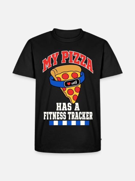 Pizza mit Fitness Tracker - Männer Premium Bio T-Shirt - Schwarz