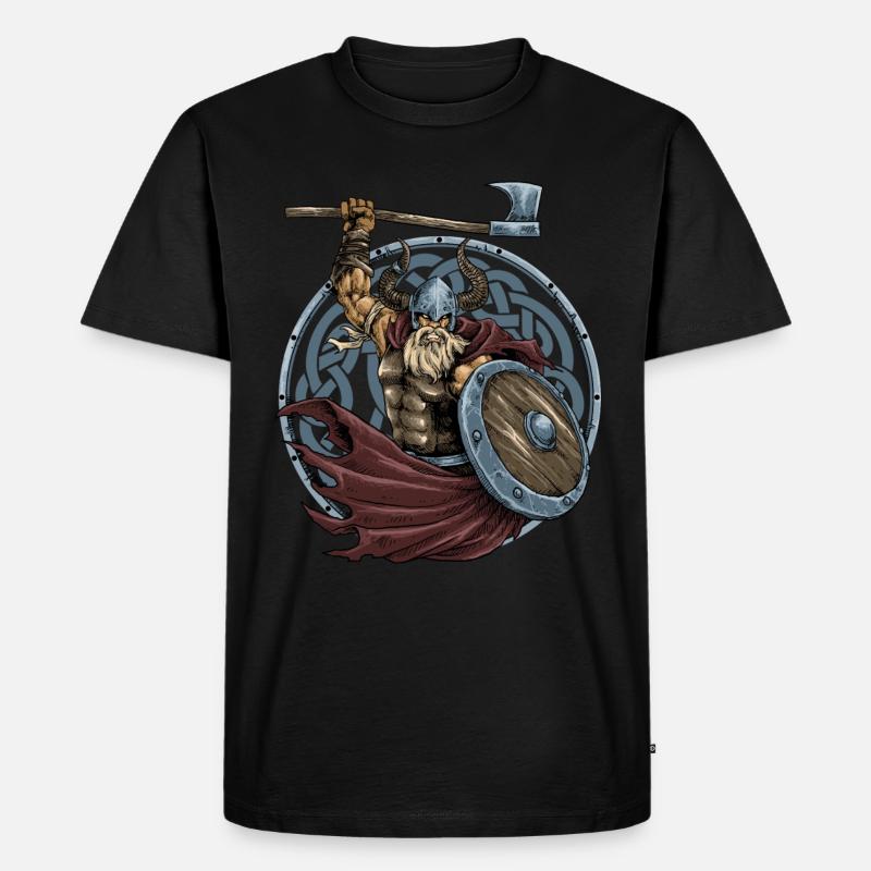 Wikinger Krieger Axt Bart - Männer Premium Bio T-Shirt - Schwarz
