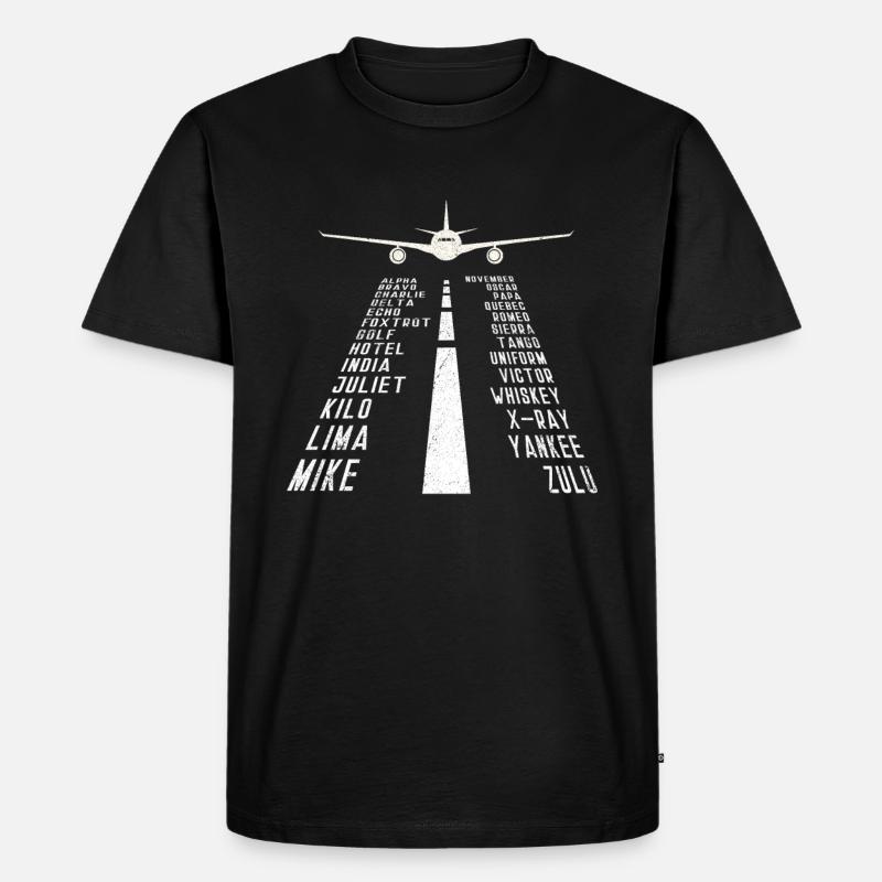 Pilot Airplane Alphabet - Männer Premium Bio T-Shirt - Schwarz