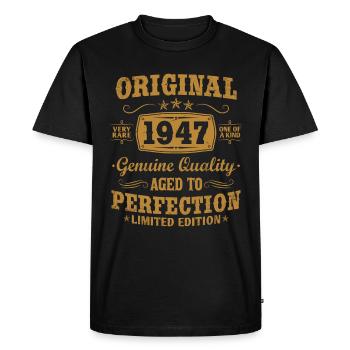 Original vintage 1947 né vintage anniversaire - T-shirt Premium bio Homme - noir - Devant - Nico (187cm)