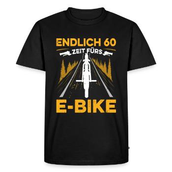 60 Jahre: Jetzt E-Bike-Modus aktiviert! - Männer Premium Bio T-Shirt - Schwarz - Vorne - Nico (187cm)