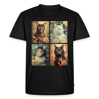 Chats dans le style d'Alphonse Mucha - T-shirt Premium bio Homme - noir - Devant - Nico (187cm)