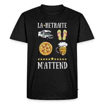 La retraite m attend bière caravane pizza tongs - T-shirt Premium bio Homme - noir - Devant - Nico (187cm)