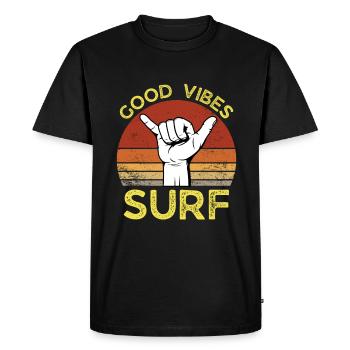 GOOD VIBES SURF SUNSET RETRO VINTAGE - T-shirt Premium bio Homme - noir - Devant - Nico (187cm)