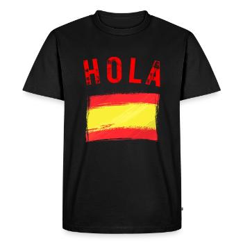HOLA DRAPEAU ESPAGNOL ESPAGNE - T-shirt Premium bio Homme - noir - Devant - Nico (187cm)