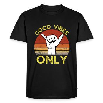 GOOD VIBES ONLY SUNSET RETRO VINTAGE SURF - T-shirt Premium bio Homme - noir - Devant - Nico (187cm)