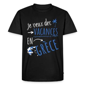 je veux des vacances en Grèce - T-shirt Premium bio Homme - noir - Devant - Nico (187cm)
