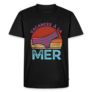 vacances à la mer rétro vintage - T-shirt Premium bio Homme - noir - Devant - Nico (187cm)