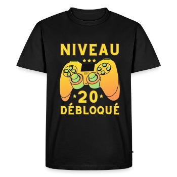 Niveau 20 débloqué jeux vidéo gaming anniversaire - T-shirt Premium bio Homme - noir - Devant - Nico (187cm)