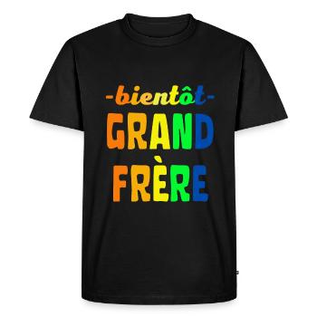 Bientôt Grand Frère couleurs vives - T-shirt Premium bio Homme - noir - Devant - Nico (187cm)