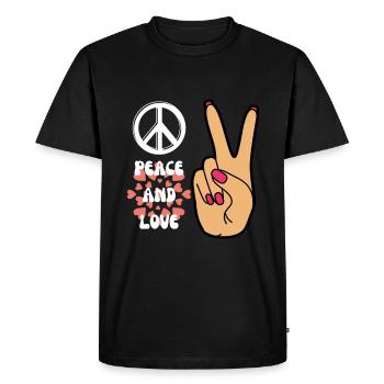 Peace and Love Woman Hand Sign - T-shirt Premium bio Homme - noir - Devant - Nico (187cm)