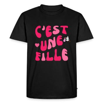 C'est une fille grossesse enceinte bébé - T-shirt Premium bio Homme - noir - Devant - Nico (187cm)