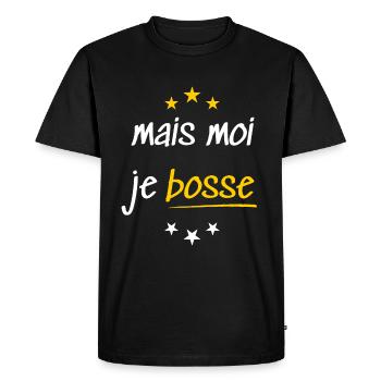 Mais moi je bosse - T-shirt Premium bio Homme - noir - Devant - Nico (187cm)