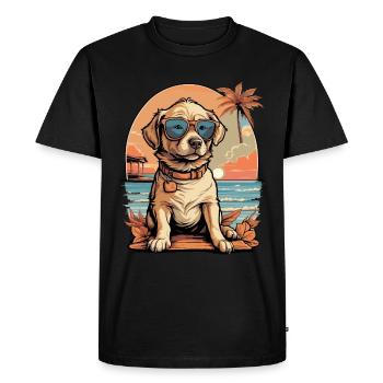 Chien rétro au coucher du soleil - T-shirt Premium bio Homme - noir - Devant - Nico (187cm)