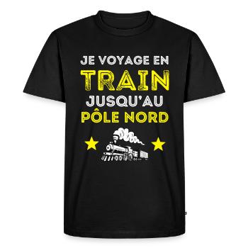 Je voyage en train jusqu'au pôle nord - T-shirt Premium bio Homme - noir - Devant - Nico (187cm)