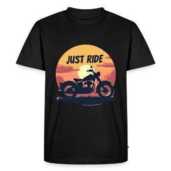 Il suffit de rouler en moto. Coucher de soleil vintage. - T-shirt Premium bio Homme - noir - Devant - Nico (187cm)