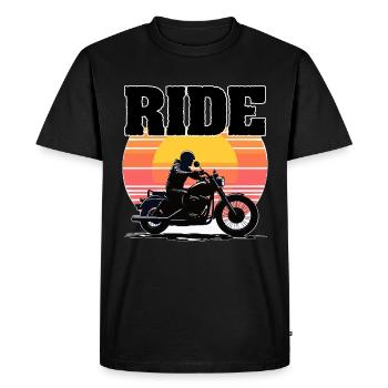 Balade Moto, Silhouette Coucher De Soleil - T-shirt Premium bio Homme - noir - Devant - Nico (187cm)