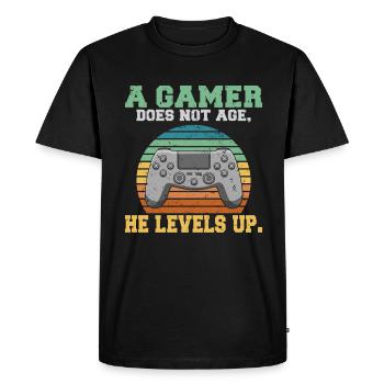 A gamer does not age he levels up fun gaming - Men's Premium Organic T-Shirt - black - Front - Nico (187cm)