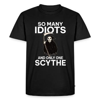 Tant d’idiots et une seule faux d’humour noir - T-shirt Premium bio Homme - noir - Devant - Nico (187cm)