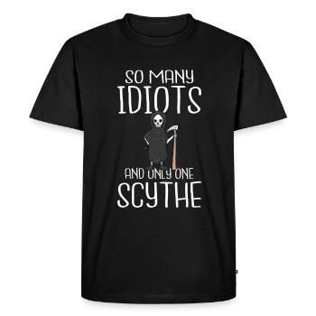 Tant d’idiots et une seule faux d’humour noir - T-shirt Premium bio Homme - noir - Devant - Nico (187cm)