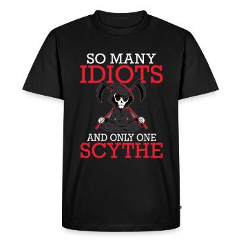 Tant d’idiots et une seule faux d’humour noir - T-shirt Premium bio Homme - noir - Devant - Nico (187cm)