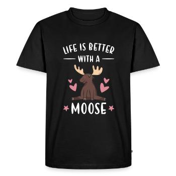 Elk la vie est meilleure avec un orignal - T-shirt Premium bio Homme - noir - Devant - Nico (187cm)