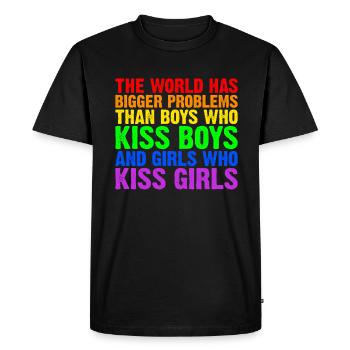 Le monde a de plus gros problèmes que les personnes LGBTQ+ - T-shirt Premium bio Homme - noir - Devant - Nico (187cm)
