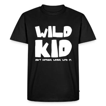 Wild Child Saying in Thick Font - Men's Premium Organic T-Shirt - black - Front - Nico (187cm)