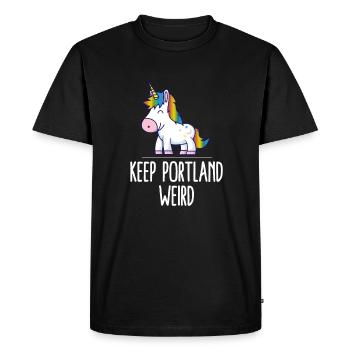 Keep Portland Weird Unicorn Liberal Excenter Weird - Men's Premium Organic T-Shirt - black - Front - Nico (187cm)