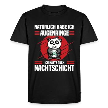 Gaming Nachtschicht Panda - Männer Premium Bio T-Shirt - Schwarz - Vorne - Nico (187cm)